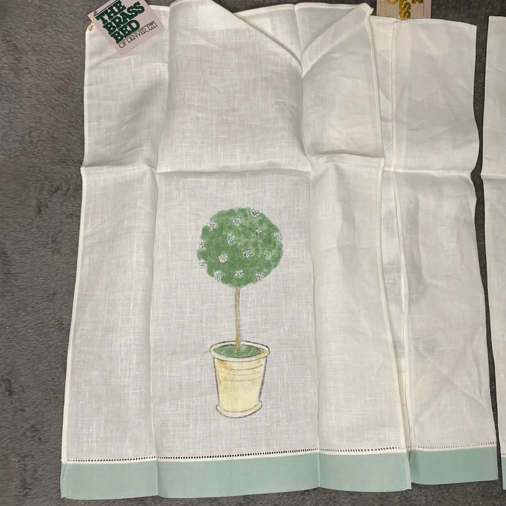 Vintage LIZ WAIN Hand Towels 100% Linen Floral Hand Painted Hemstitch Lot of 3